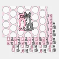 Pink and Gray Cuddly Cute Kitty Cats    Wrapping Paper Sheets