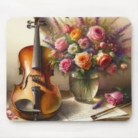 Violin, Sheet Music and a Vase of Flowers  Mouse Pad