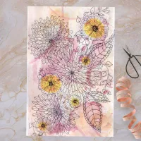 Soft Pink Orange Artistic Watercolor Ink Line Art  Tissue Paper