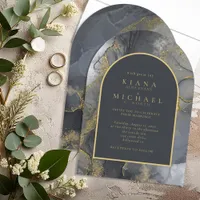 Moody Ink Charcoal Gold Abstract Arch ID988 Invitation