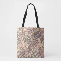 Coral Reef Pink Grey Monogram Tote Bag