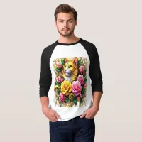 Feline Amidst a Vibrant Floral Bloom T-Shirt