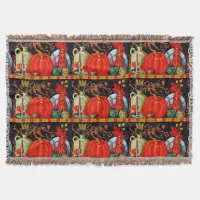 Autumn Festive Antique Painting Pumpkin Decoration Throw Blanket