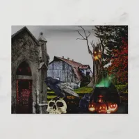 *~* Crypt Raven Witch Skulls HALLOWEEN Postcard