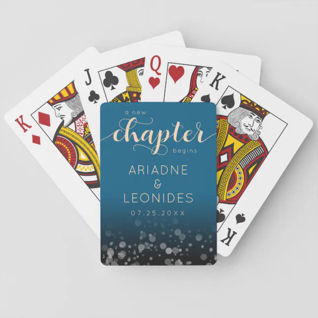 Elegant Peach Oceanic Blue Wedding A New Chapter Poker Cards