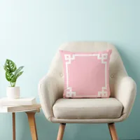 Pink and White Greek Key Border Throw Pillow