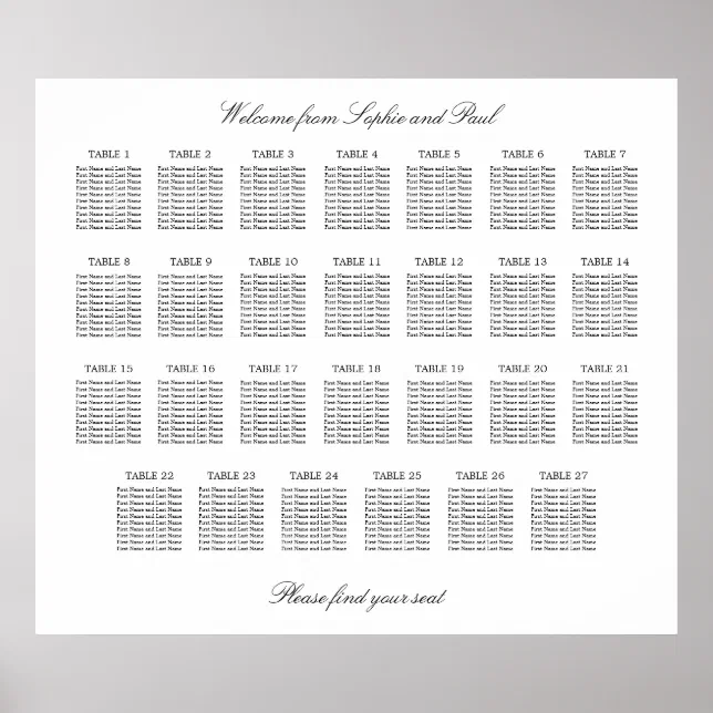 27 Table Elegant Minimalist Seating Chart