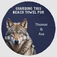 Navy Blue Modern Funny Humor Guarding Wolf Beach Towel