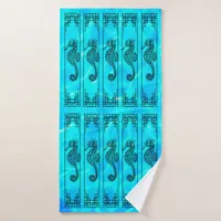 Black and White Seahorse - Water Effect Bath Towel