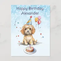 Cute Puppy with Party Hat Birthday Postcard