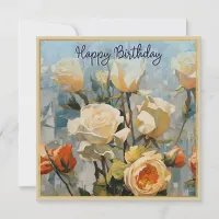 Yellow Rose Flowers Pretty Floral Happy Birthday Card