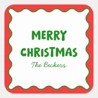 Fun Retro Wavy Green and Red Custom Chic Christmas Square Sticker