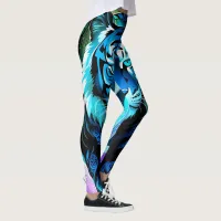 Electric Blue Tiger Gym Workout Leggings