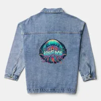 Colorful Jellyfish Illustration With Kiss Me Text  Denim Jacket