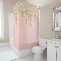 *~* Pastel Pink Gold Glitter Drip AP7 Shower Curtain