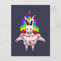 Rainbow Hair Muscular Unicorn Body Building Postcard