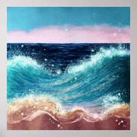 *~* AP60 Sea Sparkle Beach Coastal Ocean Wave Sand Poster