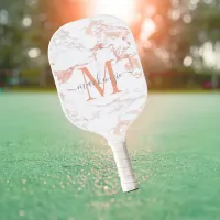 Luxury Rose Gold Foil Marble Monogram Pickleball Paddle