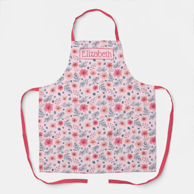 Pink, Blush, and Blue Watercolor Floral Apron