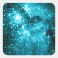 Aqua Teal Celestial Stars Square Sticker