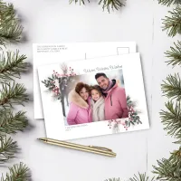 Rustic Pink Pine Christmas Holiday Photo Postcard