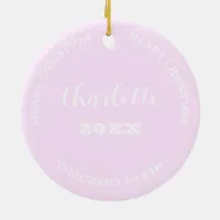 Daughter Photo And Name Pastel Pink Christmas Ceramic Ornament