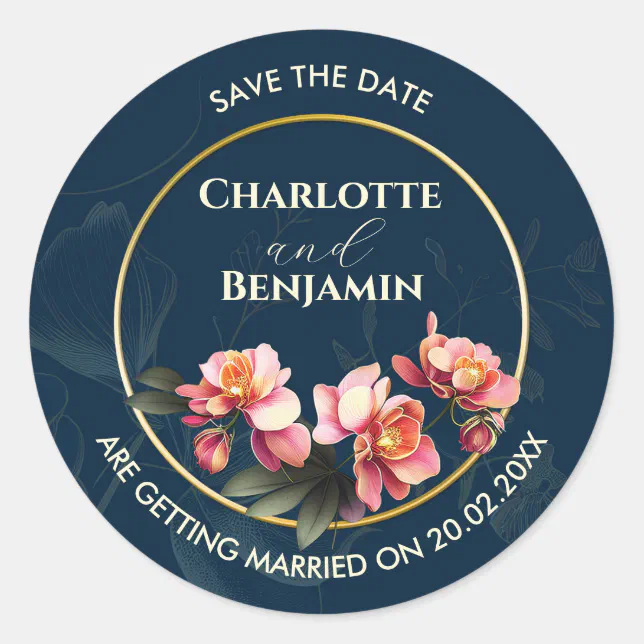 Orchid Flowers Frame | Wedding | Save The Date Classic Round Sticker