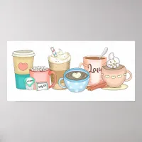 Cute Hand drawn Whimsical Coffee and Hot Cocoa Poster