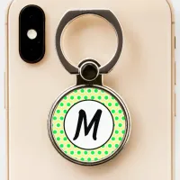 Monogram Initials Yellow, Lime Green and White Dot Phone Ring Stand