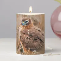 Beautiful Northern Harrier Hawk in the Marshes Pillar Candle