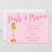 Modern Script Pink Pearls & Prosecco Bridal Shower Invitation