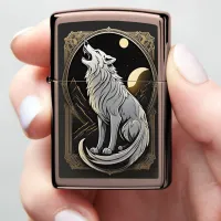 Howling Wolf Against Night Sky With Planets Zippo Lighter