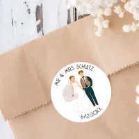 Personalized Mr and Mrs Bride and Groom Teal Classic Round Sticker