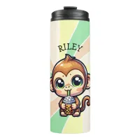 Cute Kawaii Monkey with Bubble Tea Personalized Thermal Tumbler