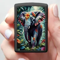 Floral Elephant in the Jungle Zippo Lighter