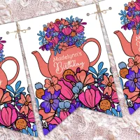 Girls Birthday Tea Party Floral Bunting Flags