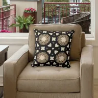 Moroccan Stylish Black & Beige Geometric Pattern Throw Pillow