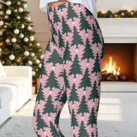 Pink Christmas Tree Star Pattern Holiday Leggings