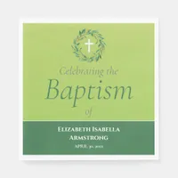 Green Foliage Wreath and Cross Spring Baptism Napkins