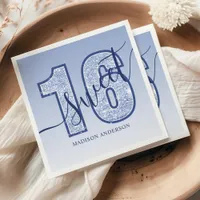 Navy Blue Glitter Script Sweet 16 Birthday Napkins