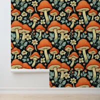 Retro Mushrooms Vintage Flowers Wallpaper