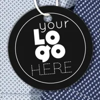 Custom White Round Business Logo on Black Hang Tag