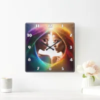 Colorful Expression of Duality and Harmony in Art Square Wall Clock