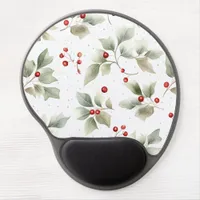 Holly and Berries Watercolor Style Gel Mouse Pad