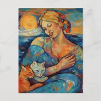 Cats and a Sleeping Woman at the Beach Postcard