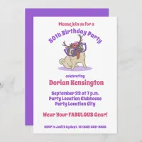 Cute Boho Floral Hippie Pug Fabulous 50th Birthday Invitation