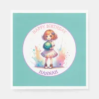Bowling Party Girl's Anime Birthday Personalized  Napkins