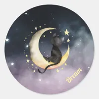 Cute Cartoon Cat on Moon Classic Round Sticker