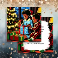 Cute Kids on Christmas Morning Personalized Holiday Card