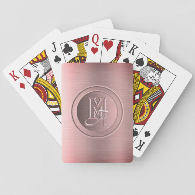 Metallic Pink Steel Engraved Monogram Poker Cards